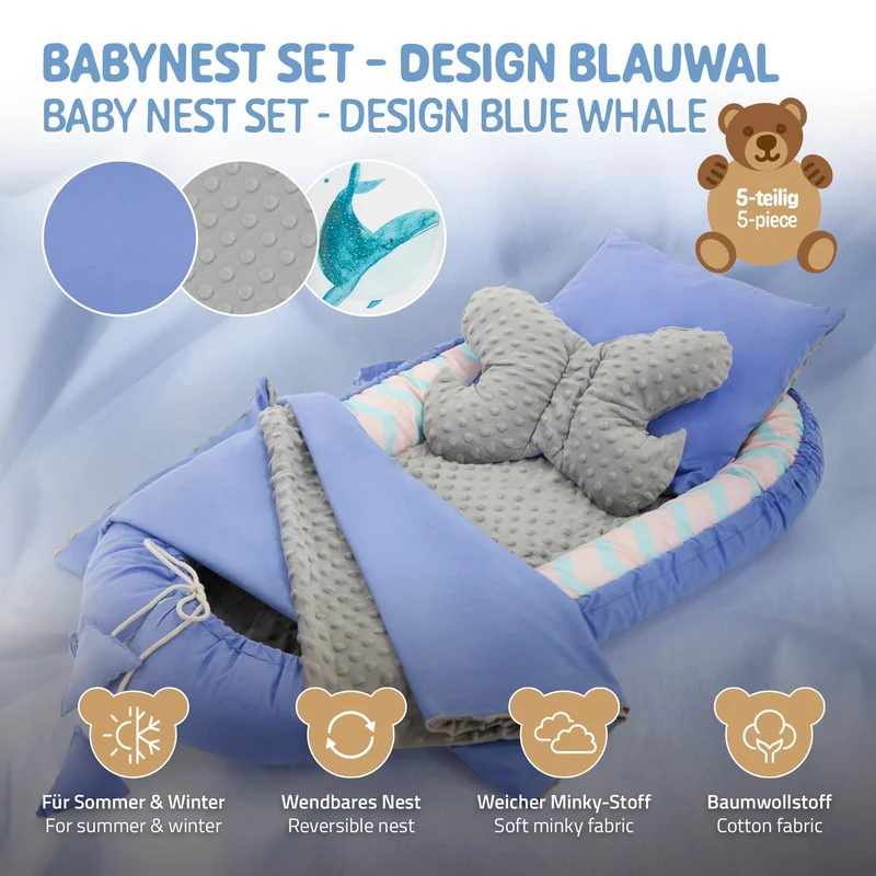 Babynest Set 5 Tlg. 90x50 cm Walmuster aus Baumwolle Joyz