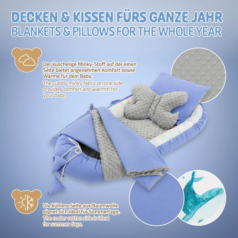 Babynest Set 5 Tlg. 90x50 cm Walmuster aus Baumwolle Joyz