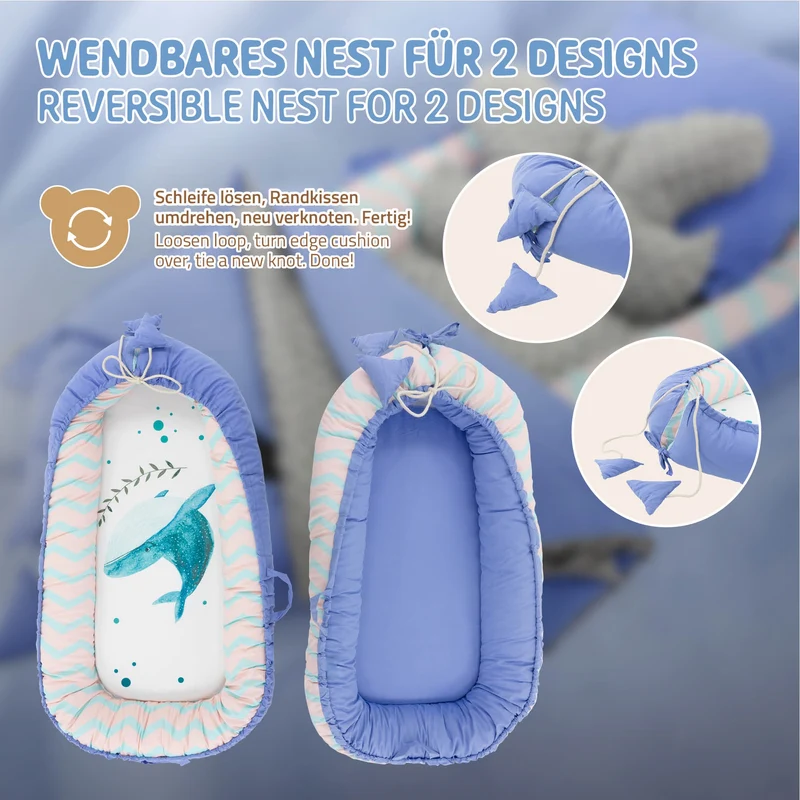 Babynest Set 5 Tlg. 90x50 cm Walmuster aus Baumwolle Joyz