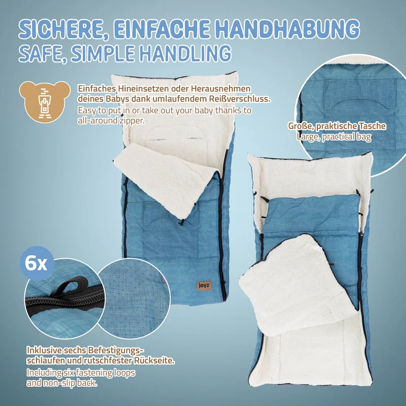 Babyfußsack 94x48x10 cm Jeans-Blau aus Polyester Joyz