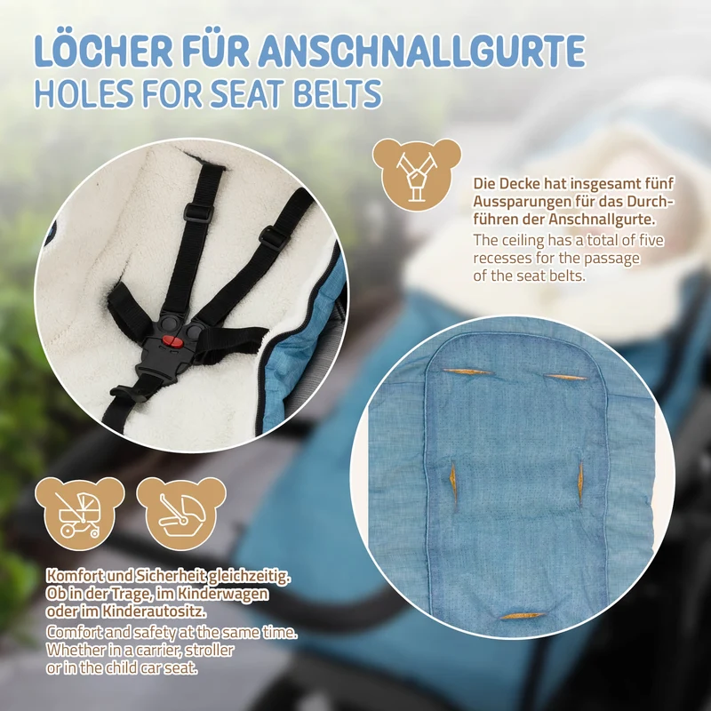 Babyfußsack 94x48x10 cm Jeans-Blau aus Polyester Joyz