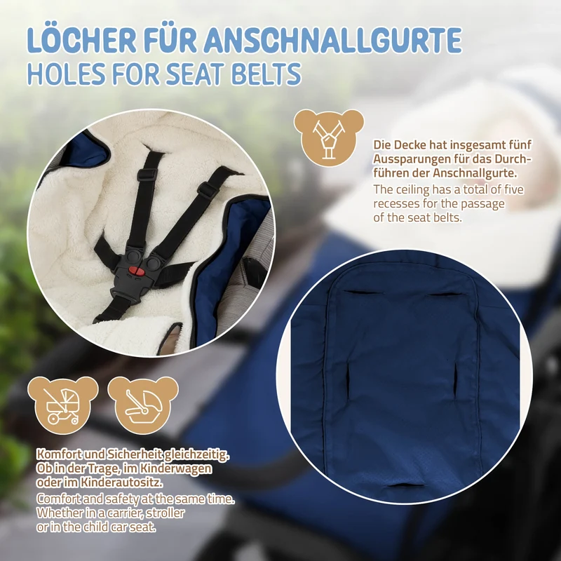 Babyfußsack 94x48x10 cm Blau aus Polyester Joyz