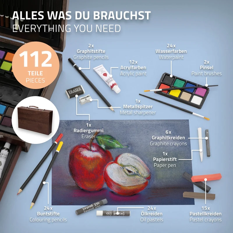 Zeichenset für Kinder mit Malkoffer aus Holz
