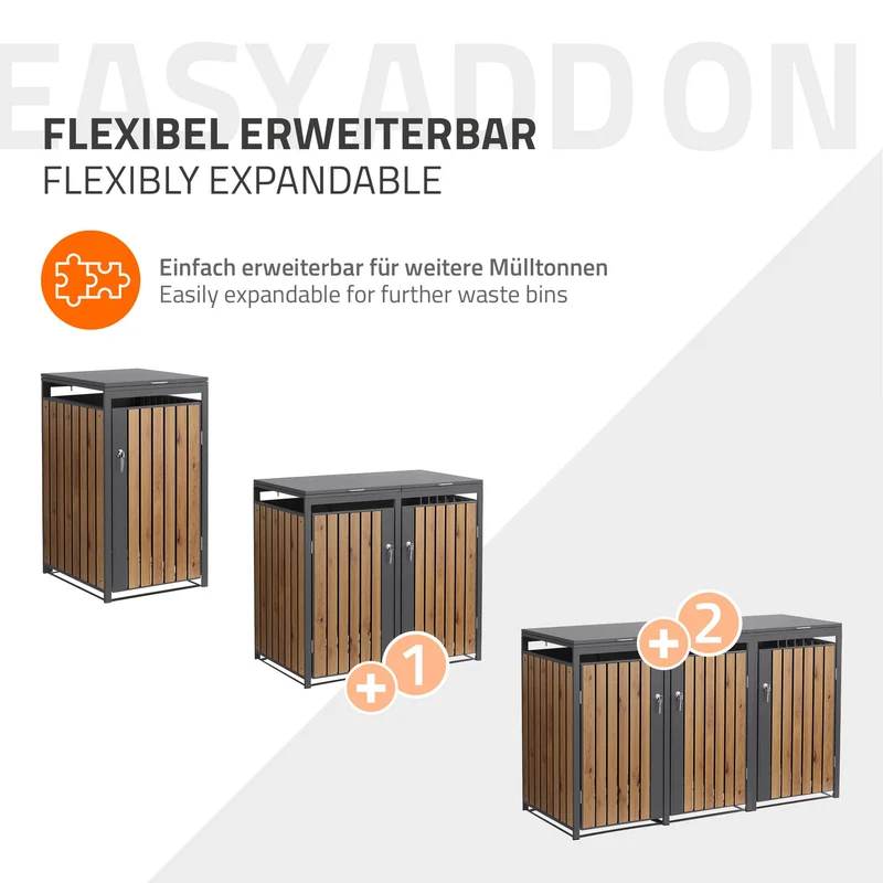 Mülltonnenbox 1er bis 240L 68x80x120 cm aus Stahl in Eichenoptik ML-Design