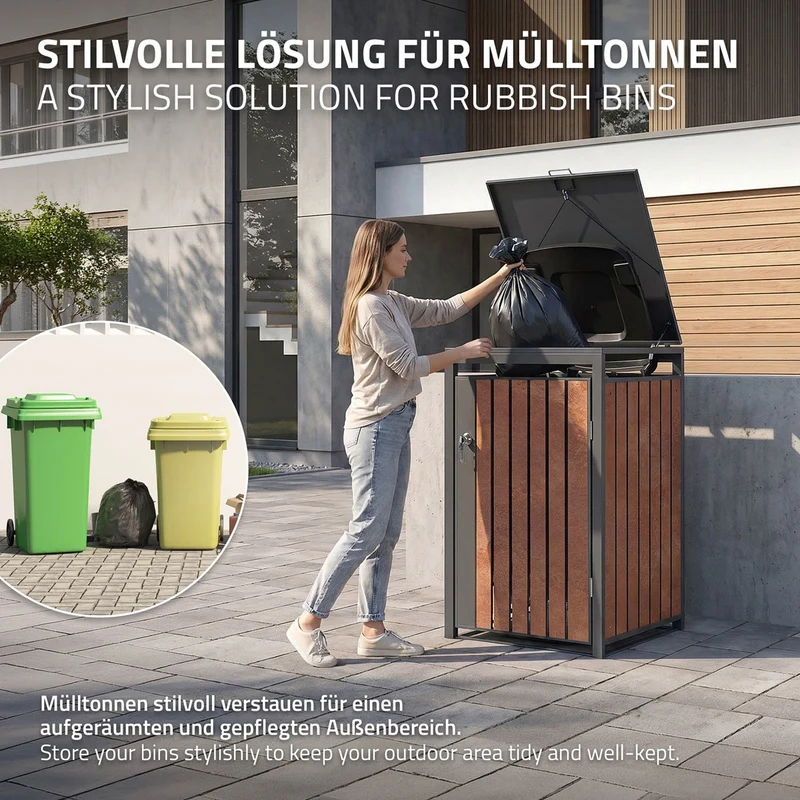 Mülltonnenbox 1er bis 240L 68x80x120 cm aus Stahl in Rostoptik ML-Design