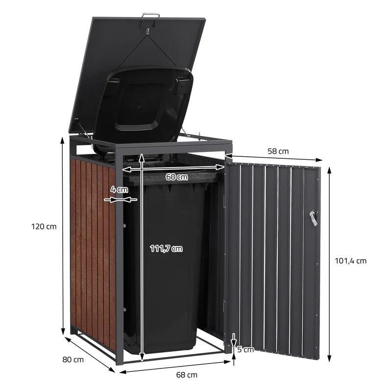 Mülltonnenbox 1er bis 240L 68x80x120 cm aus Stahl in Rostoptik ML-Design