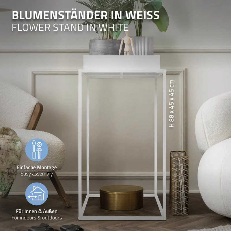 Blumenständer 45x45x80 cm Weiß aus Metall ML-Design