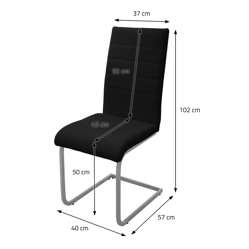 Esszimmerstuhl Freischwinger 2er Set mit Rückenlehne Schwarz Kunsterlederbezug ML-Design