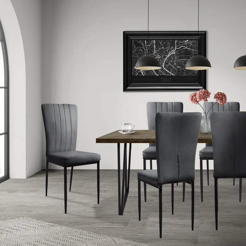Esszimmerstuhl 4er Set Grau mit Samtbezug und Metallbeinen Küchenstuhl ML-Design