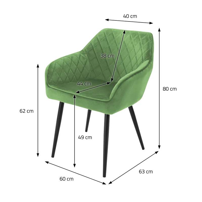 Esszimmerstuhl 4er Set Rauten Steppung mit Rücken- und Armlehnen Salbei Küchenstuhl mit Microfaser-Samtbezug ML-Design