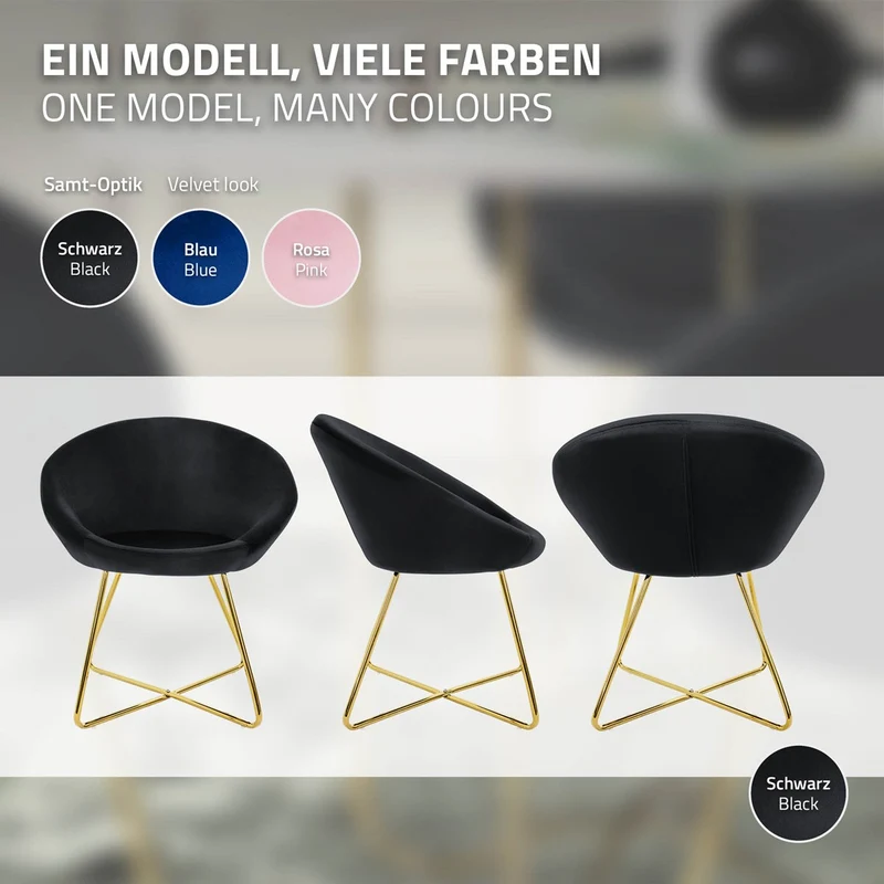 Esszimmerstuhl mit runder Rückenlehne Schwarz aus Samt mit goldenen Metallbeinen ML-Design