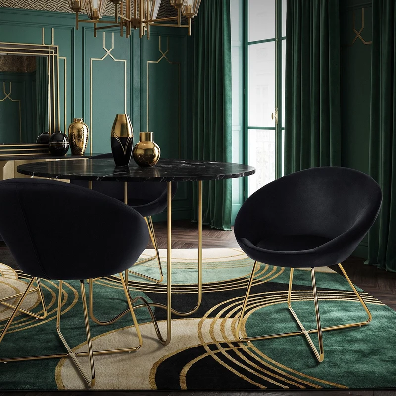 Esszimmerstuhl mit runder Rückenlehne Schwarz aus Samt mit goldenen Metallbeinen ML-Design