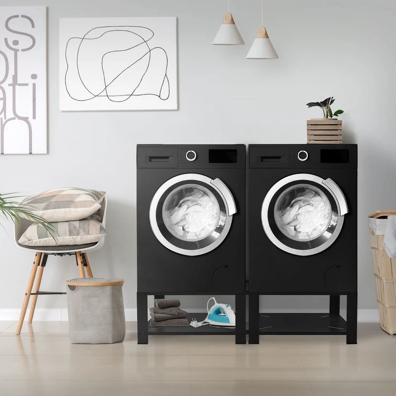 Waschmaschinen Untergestell Unterschrank doppel 128x54x32 cm mit Ablage in Schwarz ML-Design