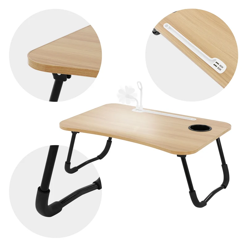 Laptoptisch mit USB-Ports klappbar 60x40 cm Holzoptik aus MDF inkl. USB Lampe und Ventilator ML-Design