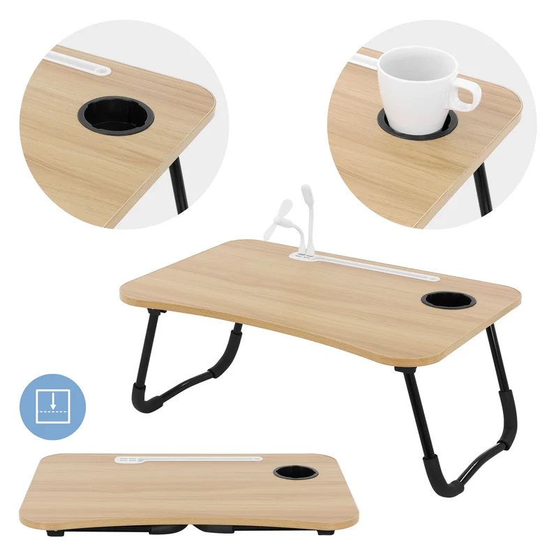 Laptoptisch mit USB-Ports klappbar 60x40 cm Holzoptik aus MDF inkl. USB Lampe und Ventilator ML-Design
