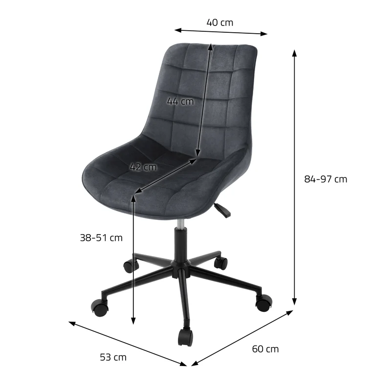 Bürostuhl auf Rollen Grau mit Samtbezug und Metallgestell ML-Design