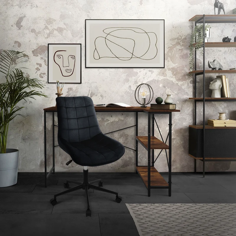 Bürostuhl auf Rollen Schwarz mit Samtbezug und Metallgestell ML-Design