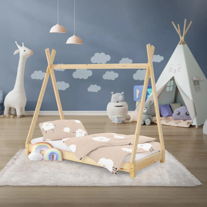 Kinderbett Tipi 70x140 cm aus Kiefernholz Holzbett mit Lattenrost ML-Design