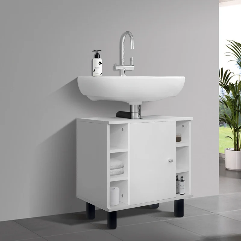 Waschbeckenunterschrank Badezimmerschrank 60x54x32 cm mit 1 Türen und 6 Ablagen Weiß ML-Design