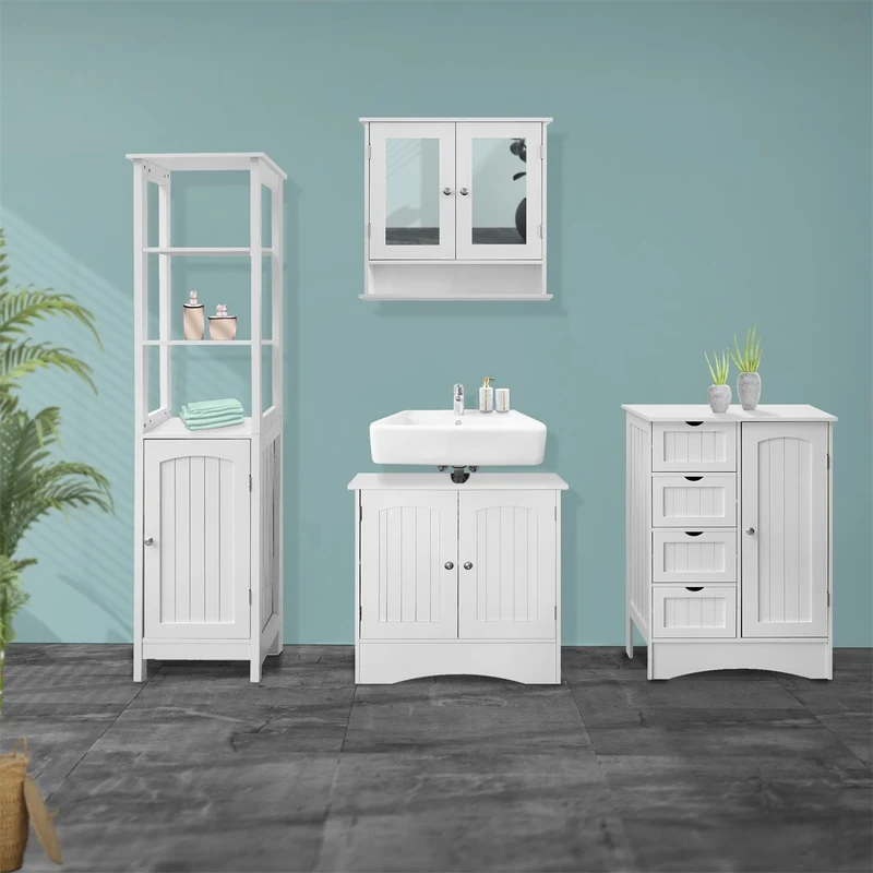 Badezimmerschrank Badschrank Weiß 55x81x30 cm ML-Design