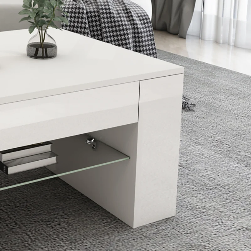Couchtisch mit Glasablage und 4 Fächern 100x60x42 cm Weiß ML-Design