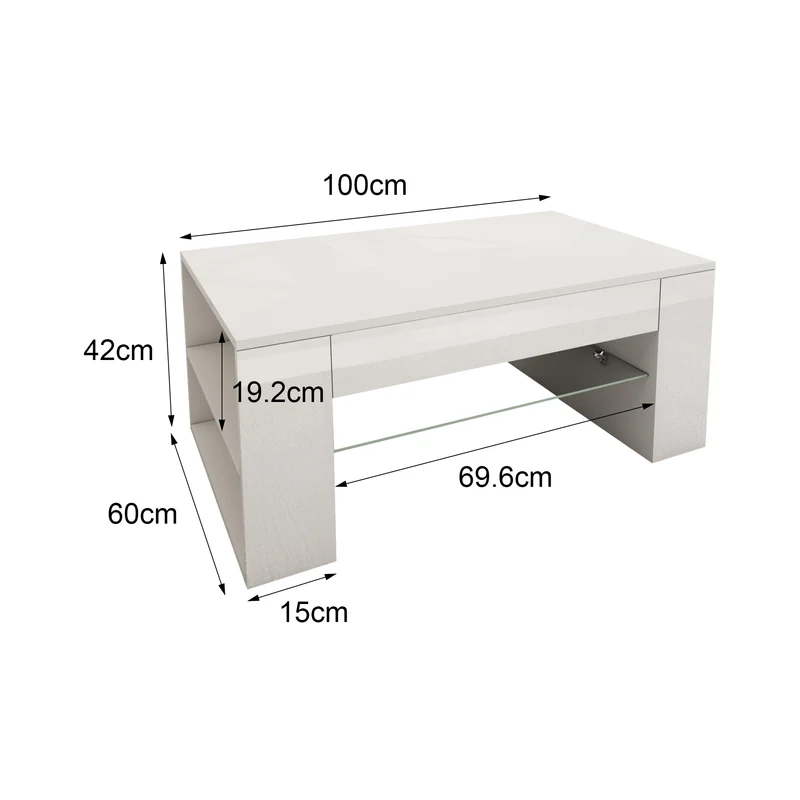 Couchtisch mit Glasablage und 4 Fächern 100x60x42 cm Weiß ML-Design