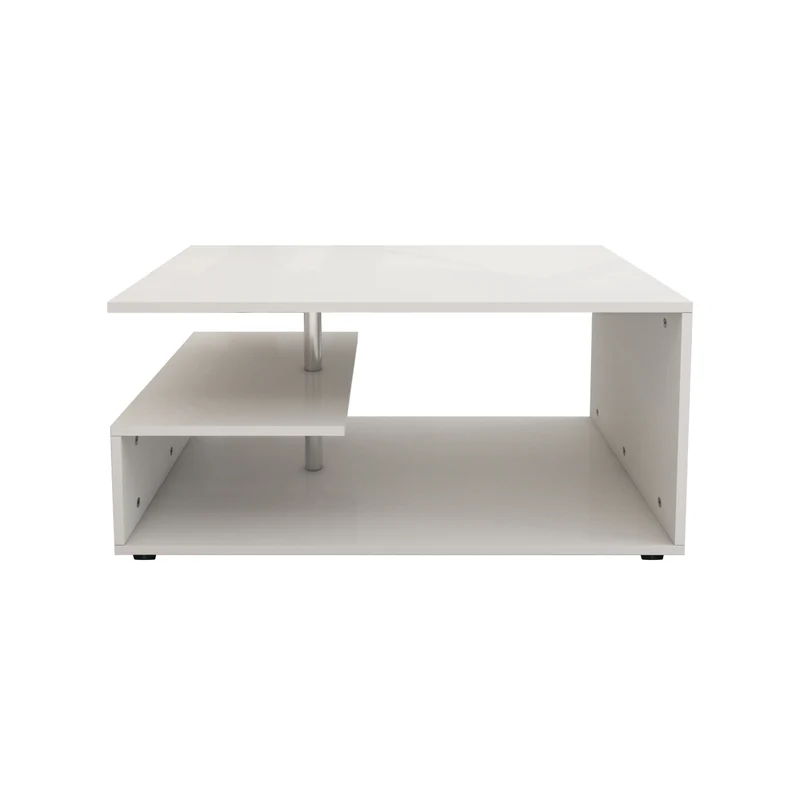 Couchtisch 91x52,6x41 cm Weiß mit Metall Dekostange und Ablageflächen auf 3 Etagen ML-Design