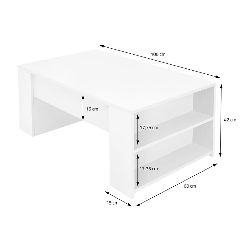 Couchtisch mit zwei Fächern 100x60x42 cm Weiß ML-Design