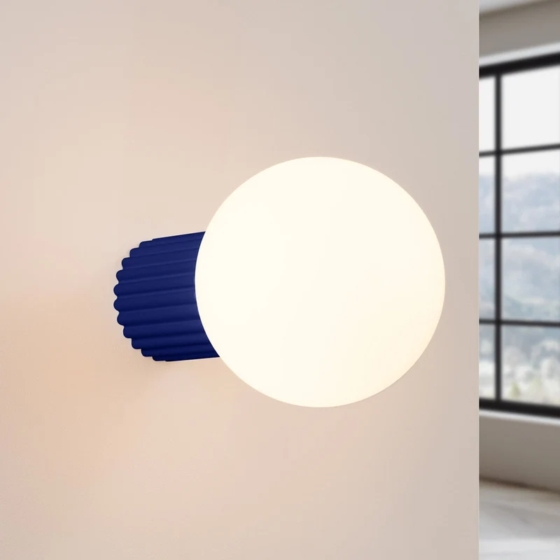 B-Ware SOLLUX LIGHTING Wandleuchte Wandlampe ORBI Glas Aluminium marineblau weiß
