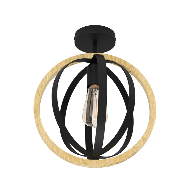 B-Ware EGLO Deckenleuchte Lampe Basildon Holz Stahl schwarz braun Deckenlampe E27 474