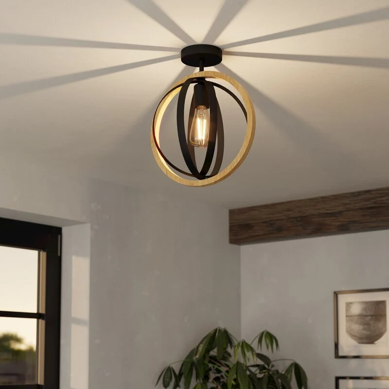 B-Ware EGLO Deckenleuchte Lampe Basildon Holz Stahl schwarz braun Deckenlampe E27 474