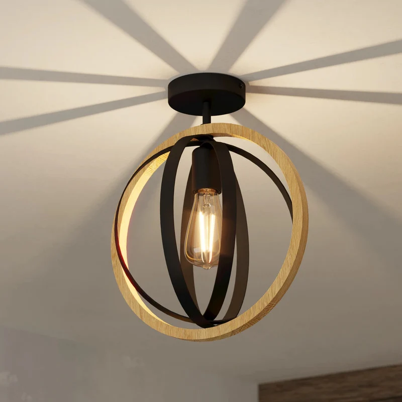 B-Ware EGLO Deckenleuchte Lampe Basildon Holz Stahl schwarz braun Deckenlampe E27 474