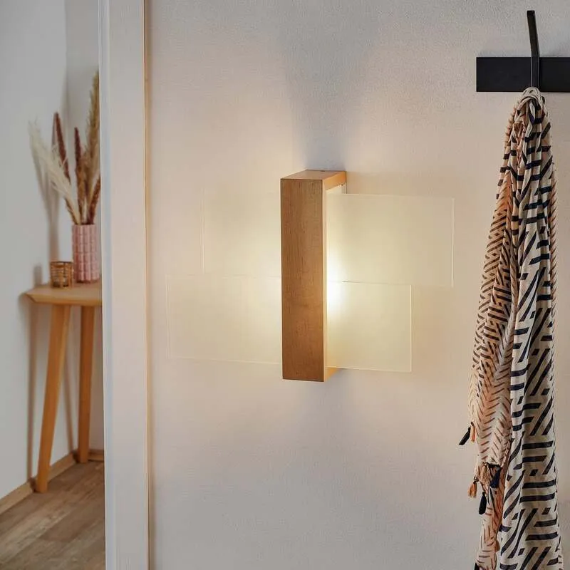 B-Ware Wandleuchte Shifted 1 Glas helles Holz Wandlampe Lampe Leuchte Spot Licht E27887