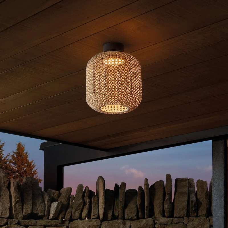 B-Ware bover Deckenleuchte Außenlampe LED Nans Flechtgewebe Braun Outdoorleuchte