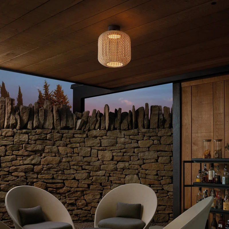 B-Ware bover Deckenleuchte Außenlampe LED Nans Flechtgewebe Braun Outdoorleuchte