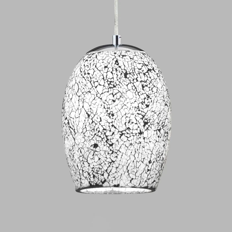 B-Ware Searchlight Hängeleuchte Pendelleuchte Crackle Glas Chrom Weiß Mosaik
