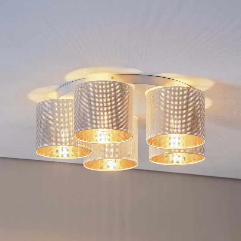 B-Ware Deckenleuchte Deckenlampe Jovin Weiß Gold fünf Schirme Wohnzimmer Esszimmer