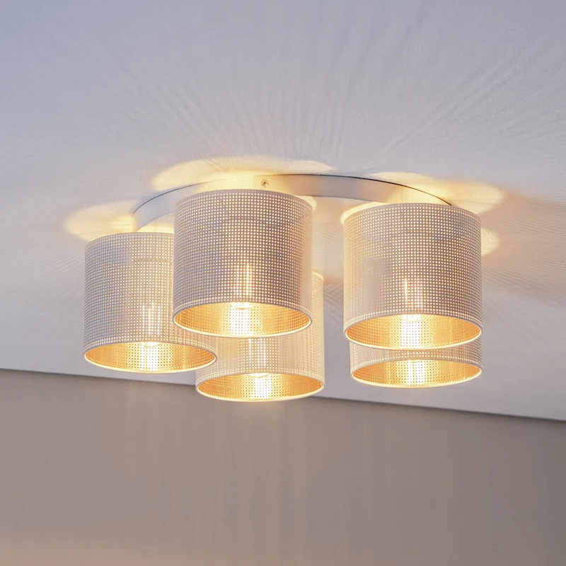 B-Ware Deckenleuchte Deckenlampe Jovin Weiß Gold fünf Schirme Wohnzimmer Esszimmer