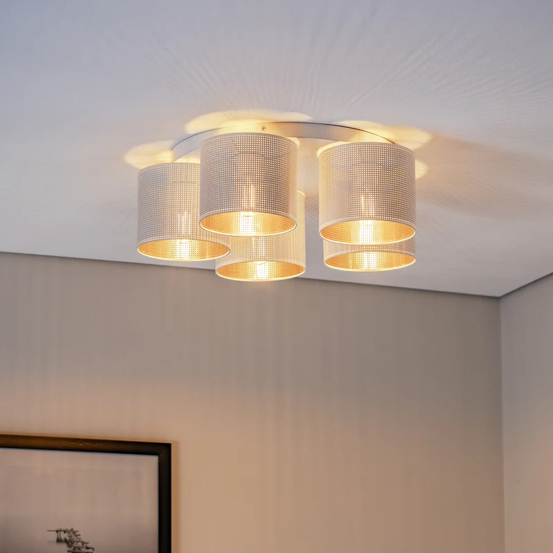 B-Ware Deckenleuchte Deckenlampe Jovin Weiß Gold fünf Schirme Wohnzimmer Esszimmer