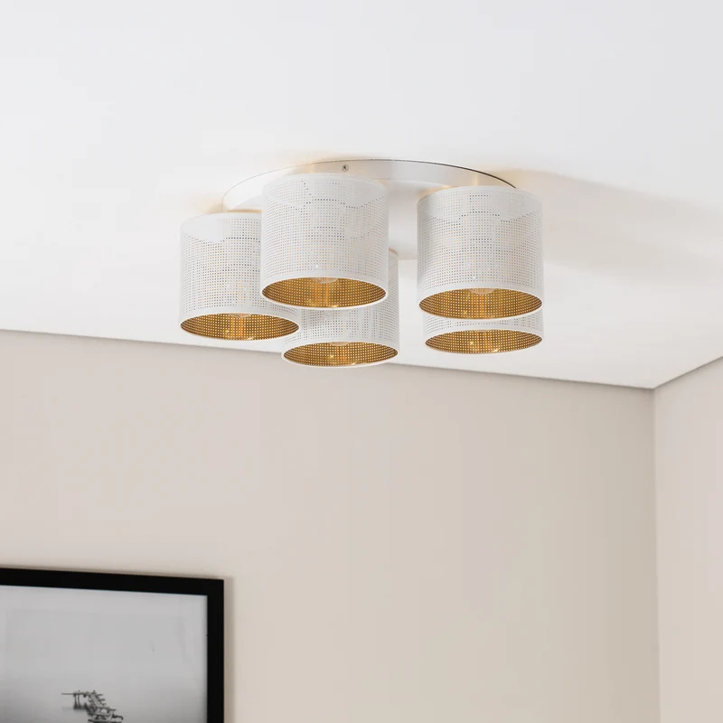 B-Ware Deckenleuchte Deckenlampe Jovin Weiß Gold fünf Schirme Wohnzimmer Esszimmer