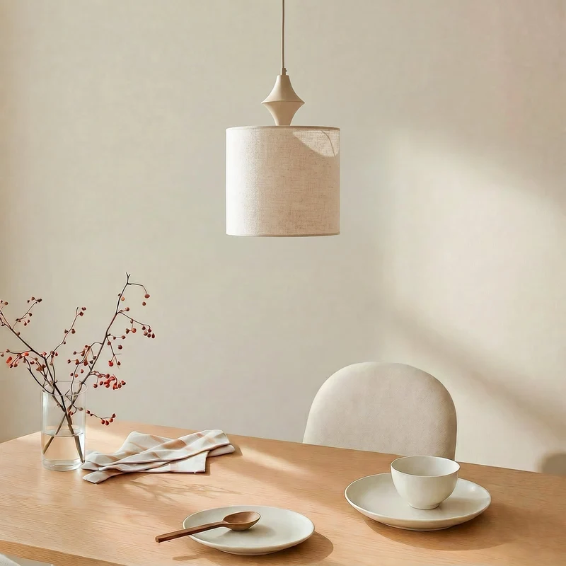 B-Ware Amura Hängeleuchte Pendelleuchte Leuchte Leinen Beige Sand Lampenschirm E27