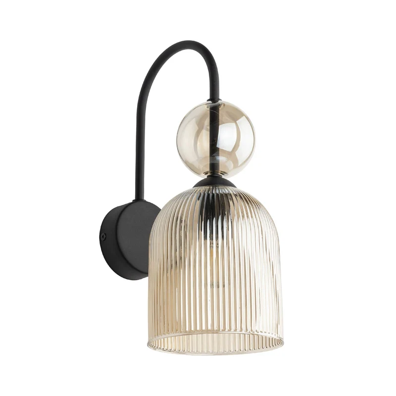 B-Ware Sophia Wandleuchte Wandlampe Glas Metall cognac schwarz Lampe Leuchte LED E14
