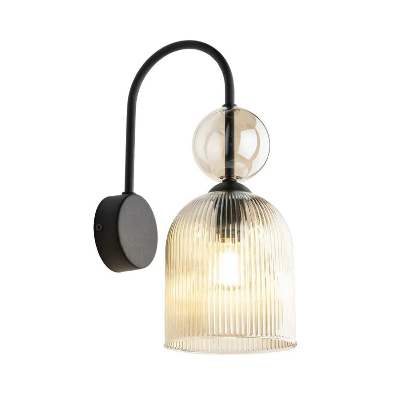 B-Ware Sophia Wandleuchte Wandlampe Glas Metall cognac schwarz Lampe Leuchte LED E14