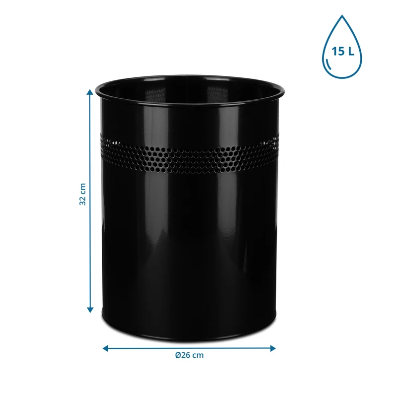 B-Ware hjh OFFICE Abfallsammler Mülleimer Papierkorb schwarz CLEAN III 15 Liter Büro