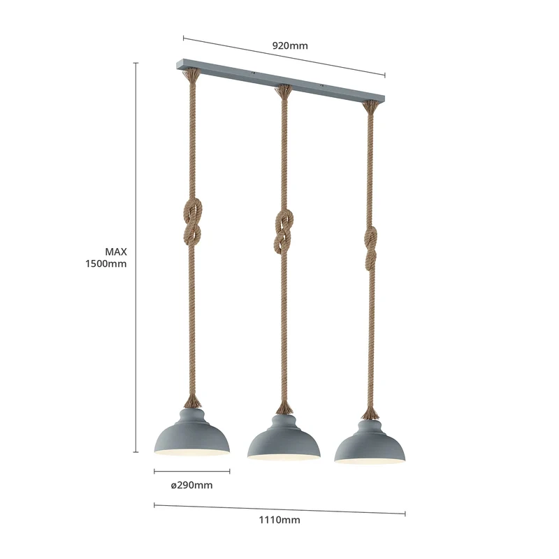 B-Ware Lindby Hängeleuchte Pendelleuchte Chaby Metall Seil hellgrau 111 cm 3 flammig