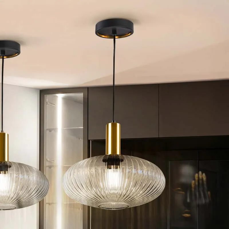 B-Ware Schuller Hängeleuchte Pendelleuchte Norma E27 LED Schwarz Transparent Glas Ø30cm