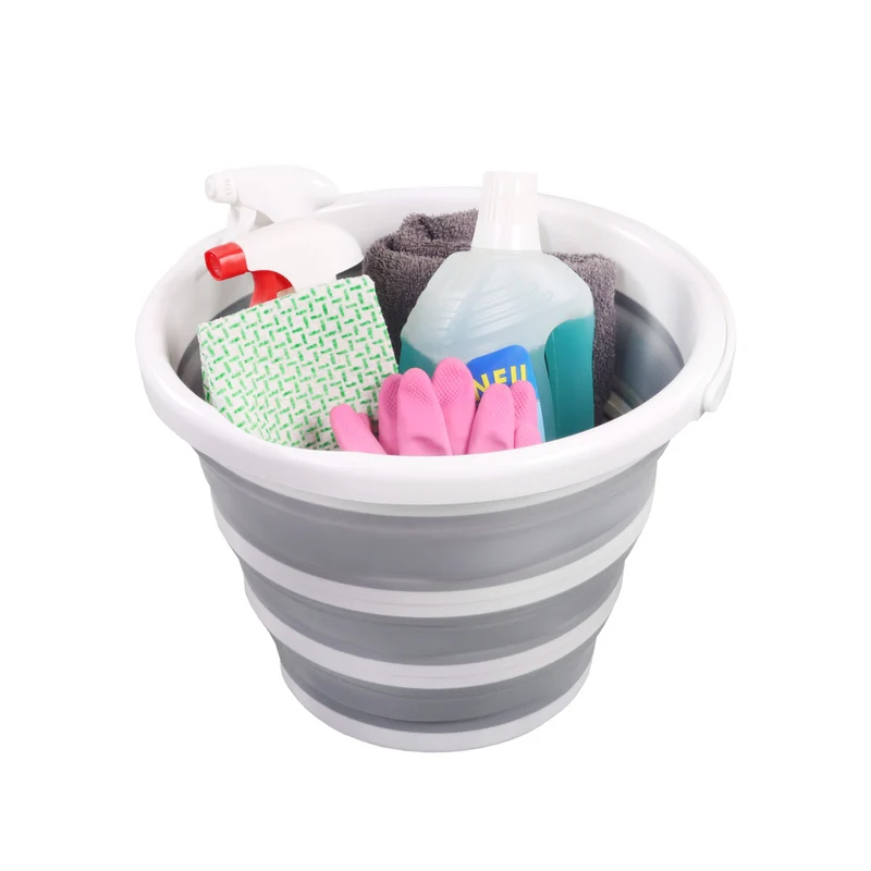 3x B-Ware hjh OFFICE Faltbarer Eimer Falteimer CLEAN SILR 10L Kunststoff grau weiß 3 STÜCK
