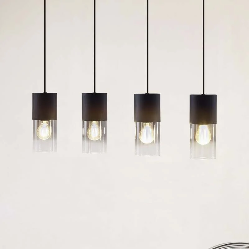 B-Ware Lindby Hängeleuchte Svante LED Pendelleuchte dimmbar schwarz 4-flg 85cm Glas