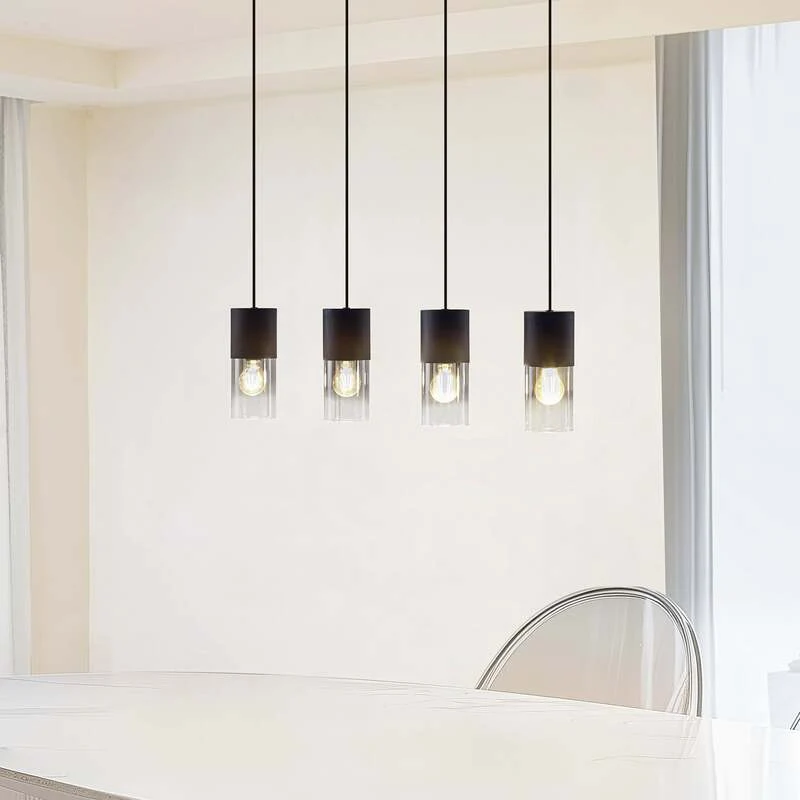 B-Ware Lindby Hängeleuchte Svante LED Pendelleuchte dimmbar schwarz 4-flg 85cm Glas