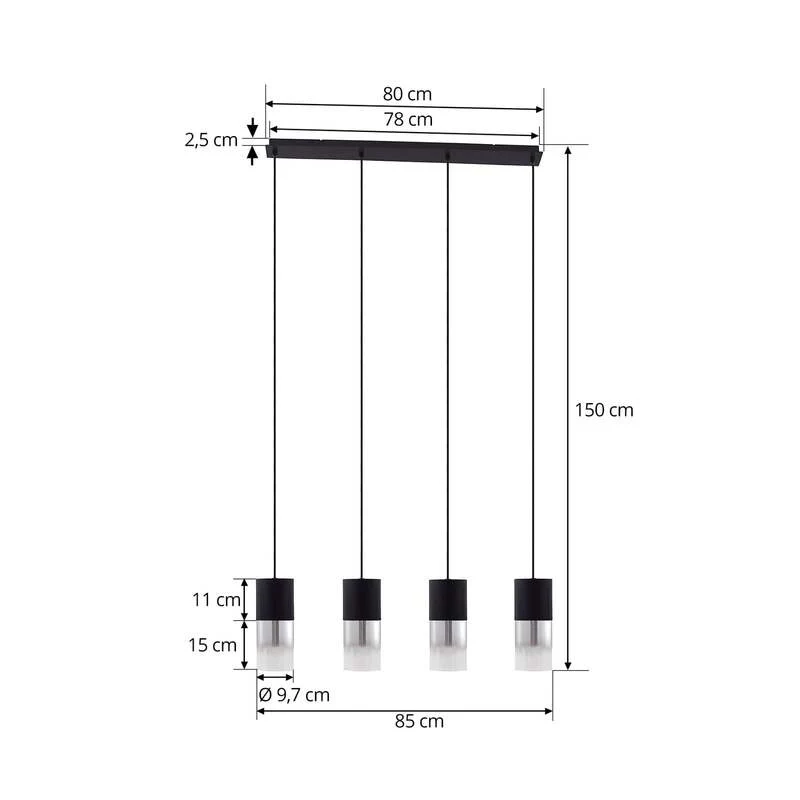 B-Ware Lindby Hängeleuchte Svante LED Pendelleuchte dimmbar schwarz 4-flg 85cm Glas